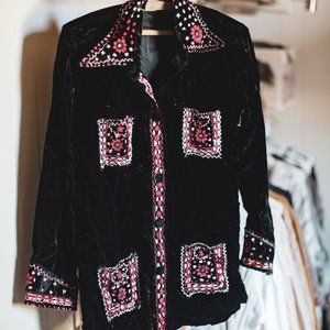 Made In India - Embroidered & Embellished Crushed Black Velvet Bohemian Jacket